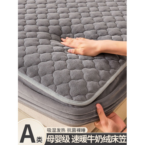 牛奶絨夾棉床包單件加厚保暖珊瑚絨床罩2025年新款冬季床墊保護罩