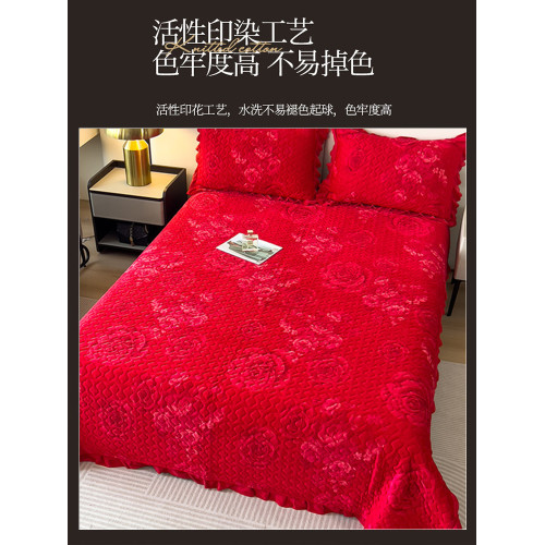 大紅色婚慶陪嫁牛奶絨床單單件冬季榻榻米床蓋床護墊子法蘭絨床墊