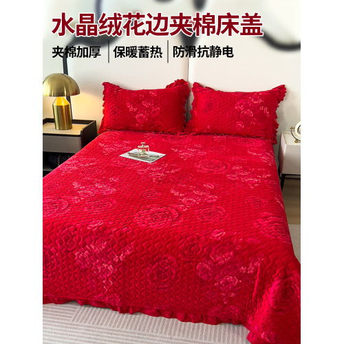 大紅色婚慶陪嫁牛奶絨床單單件冬季榻榻米床蓋床護墊子法蘭絨床墊