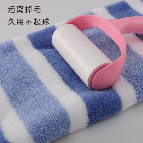 珊瑚絨三色寬條8件套毛巾浴巾方巾組合加厚吸水套巾標簽