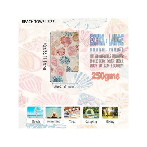 1pc Seashell Patterned Printed Beach Towel, Microfiber Beach 1pc Seashell Patterned Printed Beach Towel, Microfiber Beach