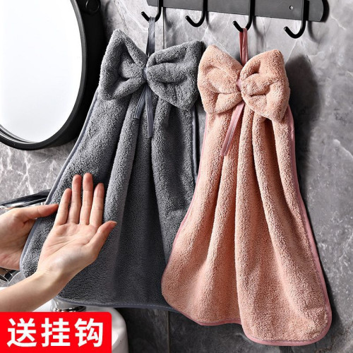 加厚蝴蝶結擦手巾掛式吸水毛巾不掉毛廚房擦手帕抹布家用衛生間