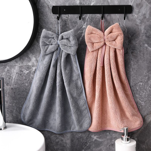 加厚蝴蝶結擦手巾掛式吸水毛巾不掉毛廚房擦手帕抹布家用衛生間