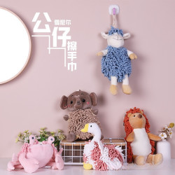 卡通動物雪尼爾擦手公仔二合一  康樂屋兒童加厚可愛掛式擦手巾