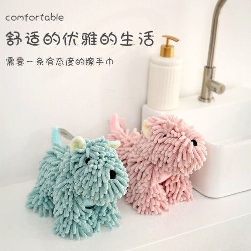 卡通動物雪尼爾擦手公仔二合一  康樂屋兒童加厚可愛掛式擦手巾