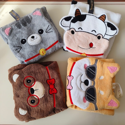 新款動物擦手巾掛式可愛加厚加大家用廚房浴室吸水毛巾不掉毛