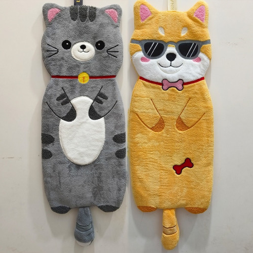 新款動物擦手巾掛式可愛加厚加大家用廚房浴室吸水毛巾不掉毛