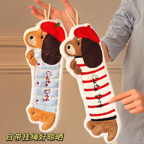 衛生間廚房加厚手帕超強吸水不髮臭抹布可愛臘腸狗掛式擦手巾毛巾