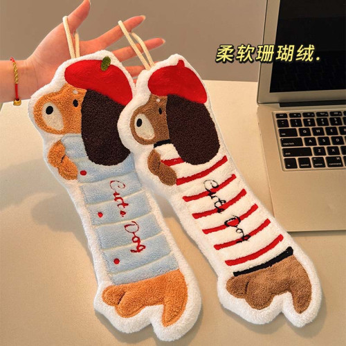 衛生間廚房加厚手帕超強吸水不髮臭抹布可愛臘腸狗掛式擦手巾毛巾