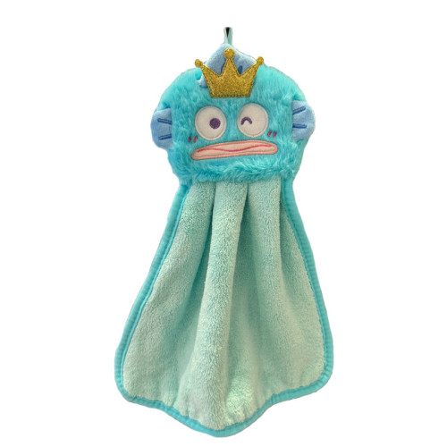 卡通醜魚擦手巾掛式吸水加厚衛生間擦手帕毛巾洗手小方巾廚房抹布