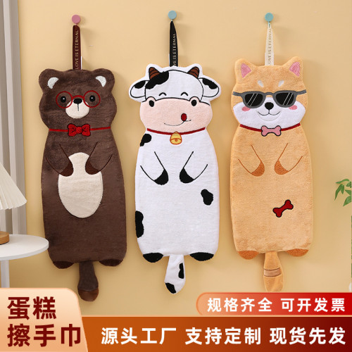 新款動物擦手巾掛式可愛加厚加大家用廚房小毛巾浴室吸水抹布