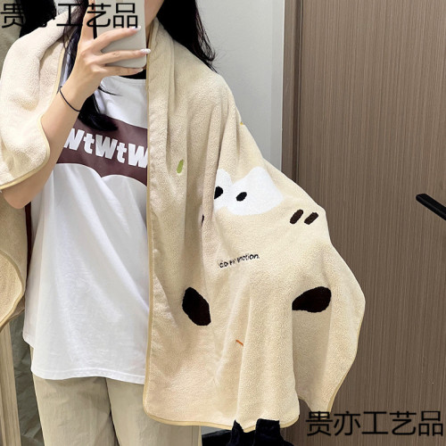 卡通珊瑚絨浴巾女士可愛洗澡巾遊泳速乾毛巾學生乾髮帽三件套成人