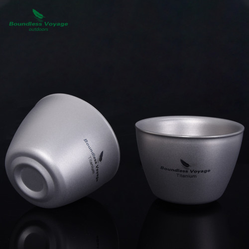 必唯純鈦小茶杯40ml迷你杯子茶具戶外野營雙層水杯鈦杯露營喝茶杯