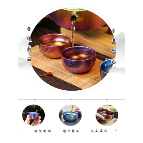 必唯戶外純鈦杯雙層冰花茶杯耐高溫野外露營酒杯旅遊茶杯可攜式茶碗