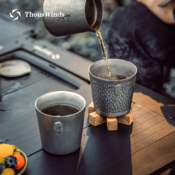 Thous Winds千風戶外露營雙層鈦杯樹皮紋咖啡杯野餐喝茶可攜式水杯