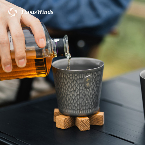 Thous Winds千風戶外露營雙層鈦杯樹皮紋咖啡杯野餐喝茶可攜式水杯