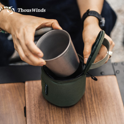 Thous Winds千風戶外露營雙層鈦杯樹皮紋咖啡杯野餐喝茶可攜式水杯
