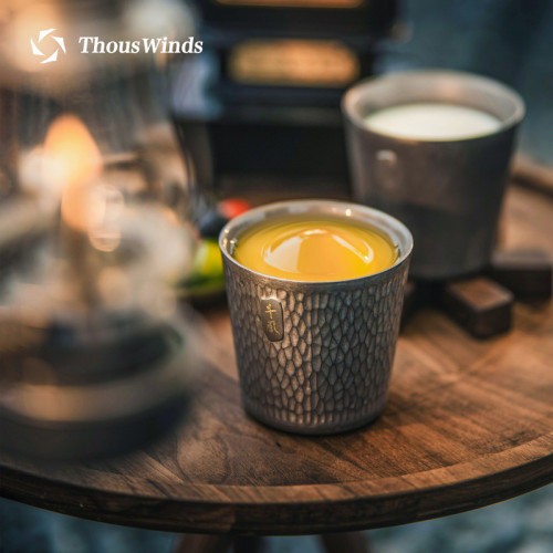 Thous Winds千風戶外露營雙層鈦杯樹皮紋咖啡杯野餐喝茶可攜式水杯