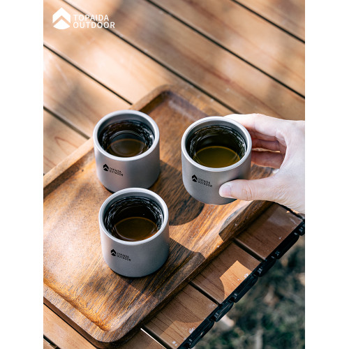 純鈦杯子雙層防燙咖啡杯戶外可攜式茶杯主人杯酒杯露營鈦水杯隔熱