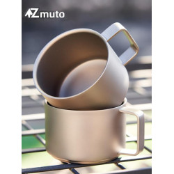 純鈦100ML雙層咖啡杯小茶杯戶外鈦杯手柄水杯防燙帶把品茗杯