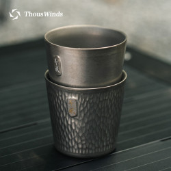 Thous Winds千風戶外露營雙層鈦杯樹皮紋保溫防燙咖啡水杯茶杯