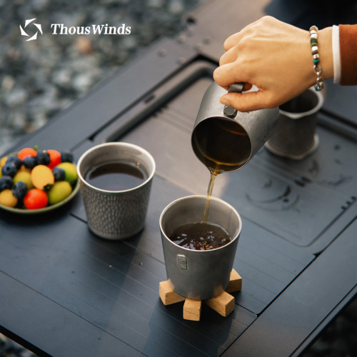 Thous Winds千風戶外露營雙層鈦杯樹皮紋保溫防燙咖啡水杯茶杯
