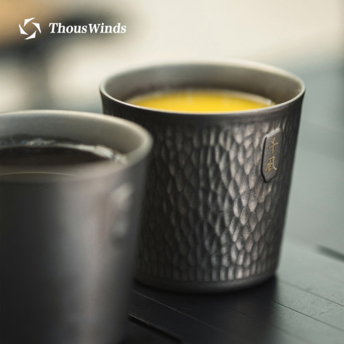 Thous Winds千風戶外露營雙層鈦杯樹皮紋保溫防燙咖啡水杯茶杯