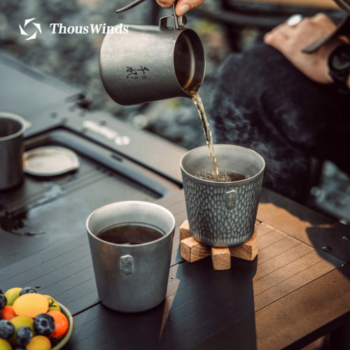Thous Winds千風戶外露營雙層鈦杯樹皮紋保溫防燙咖啡水杯茶杯