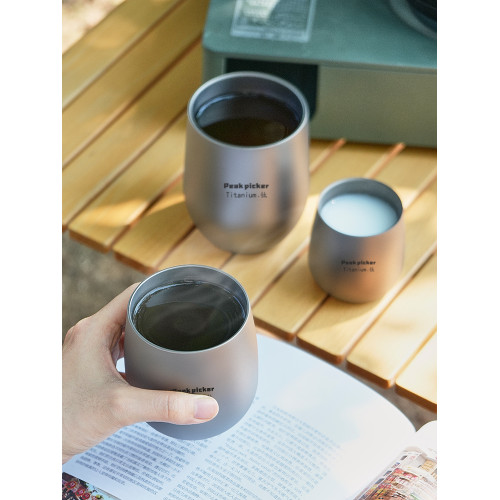 純鈦水杯鵝蛋杯戶外露營雙層防燙咖啡杯鈦合金功夫茶杯主人杯鈦杯