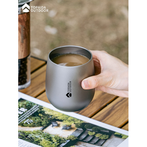 純鈦水杯鵝蛋杯咖啡杯戶外露營雙層防燙鈦合金鈦杯功夫茶杯主人杯