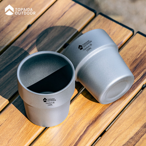 純鈦水杯雙層隔熱防燙戶外露營家用鈦茶杯主人杯咖啡杯冷飲鈦杯子