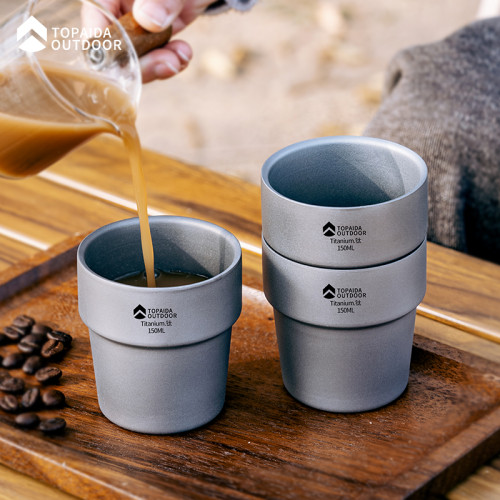 純鈦水杯雙層隔熱防燙戶外露營家用鈦茶杯主人杯咖啡杯冷飲鈦杯子