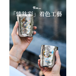 純鈦鳳凰彩繪杯雙層真空鈦杯保溫保冷冷飲杯龍鳳呈祥套杯可攜式水杯