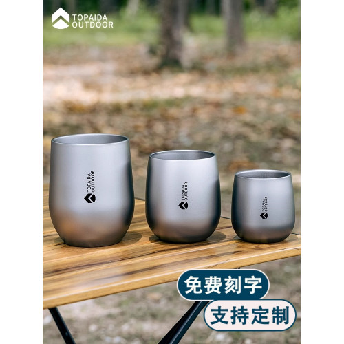 純鈦新款戶外雙層杯防燙純鈦家用鵝蛋殼水杯啤酒咖啡牛奶隔熱鈦杯