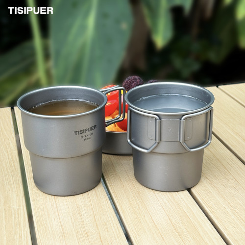 鈦士寶戶外純鈦鈦杯折疊水杯可堆疊咖啡杯露營可攜式茶杯馬克杯輕量