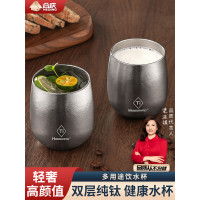 純鈦水杯雙層鈦杯戶外露營防燙咖啡杯家用功夫茶杯主人杯隨手杯子
