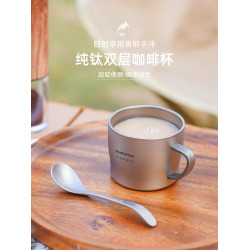 純鈦雙層咖啡杯辦公喝茶帶把品茗杯戶外鈦杯帶手柄水杯防燙