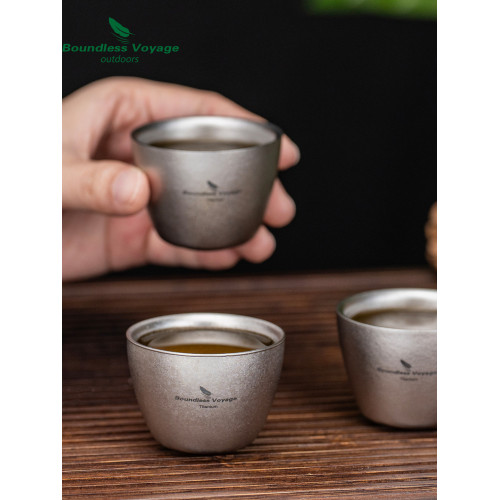 必唯結晶純鈦小茶杯40ml杯子茶具戶外水杯鈦杯野營雙層防燙茶杯