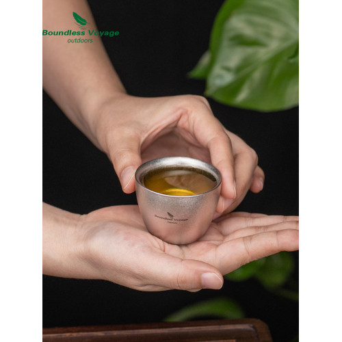 必唯結晶純鈦小茶杯40ml杯子茶具戶外水杯鈦杯野營雙層防燙茶杯