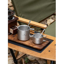 必唯純鈦咖啡杯雙層戶外隨行杯食品級可攜式平底鈦杯高顔值外帶茶杯