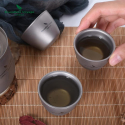 必唯純鈦小茶杯40ml迷你杯子茶具戶外野營雙層水杯鈦杯露營喝茶杯