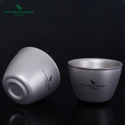 必唯純鈦小茶杯40ml迷你杯子茶具戶外野營雙層水杯鈦杯露營喝茶杯