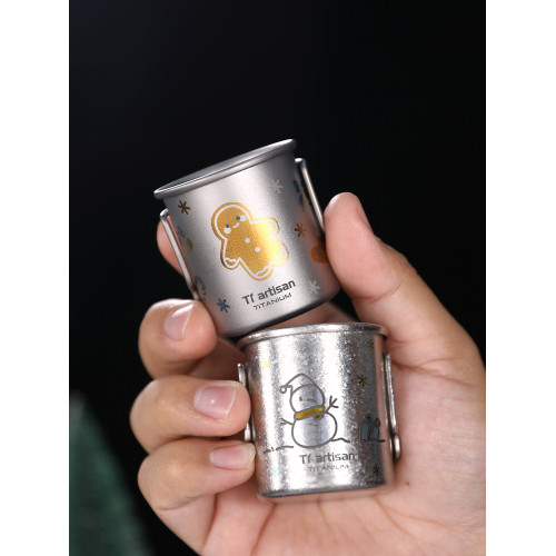 鈦工匠純鈦聖誕馬克杯戶外可攜式鈦杯雪人薑餅人咖啡杯家用鈦水杯子