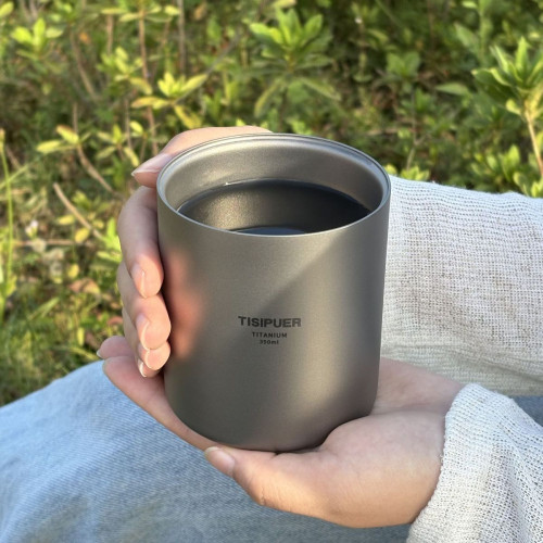戶外純鈦雙層鈦水杯露營防銹泡茶杯純鈦馬克杯野營可攜式鈦杯