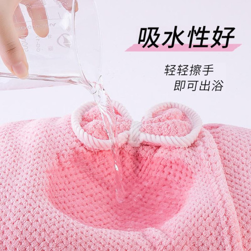 珊瑚絨菠蘿格浴裙浴帽套裝 柔軟吸水蝴蝶結口袋可穿浴巾裹巾浴袍