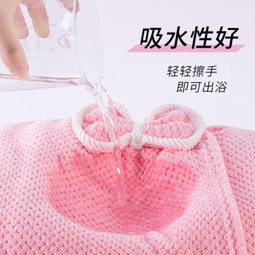 珊瑚絨菠蘿格浴裙浴帽套裝 柔軟吸水蝴蝶結口袋可穿浴巾裹巾