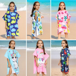 ZALE Beach Cloaks M鬥篷纖維海洋印花浴袍浴巾兒童沙灘