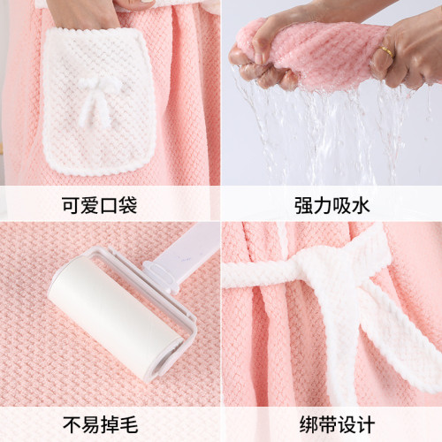 浴袍柔軟吸水舒適家用加厚新款可穿浴巾成人菠蘿格交叉綁帶款浴裙
