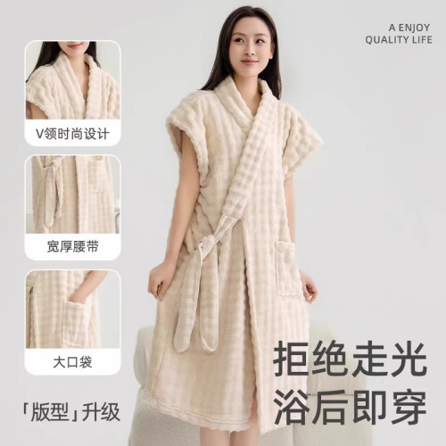 浴袍a類女專用可穿式浴巾珊瑚絨加厚比純棉吸水速乾不掉毛家用