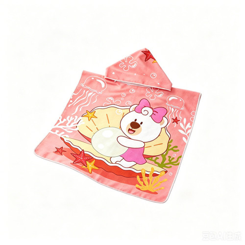 泰迪熊聯名兒童鬥篷浴巾遊泳速乾帶帽卡通印花浴袍沙灘巾吸水速乾